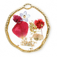 Charms with dried flowers irregular Gold-Multicolour