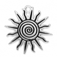 Metal charms sun with spiral Silver-Black