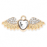 Metal charms heart with wings mit strass Gold-Transparent