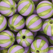 16 mm DQ® acrylic beads with stripes Purple-Olive Green