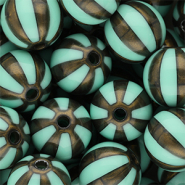 16 mm DQ® acrylic beads with stripes Turquoise Green-Golden Brown