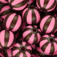 16 mm DQ® acrylic beads with stripes Pink-Golden Brown
