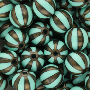 12 mm DQ® acrylic beads with stripes Turquoise Green-Golden Brown