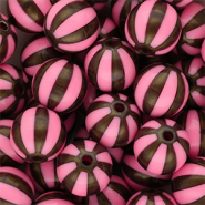 12 mm DQ® acrylic beads with stripes Pink-Golden Brown