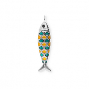 Stainless steel charms fish Silver-Petrol Green-Orange-Black
