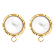 BY31® Stainless Steel findings earrings / earpins round with imitation pearl with loop Gold-White