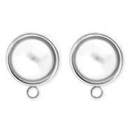 BY31® Stainless Steel findings earrings / earpins round with imitation pearl with loop Silver-White