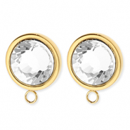 BY31® Stainless Steel findings earrings / earpins round with crystal with loop Gold-Crystal