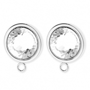 BY31® Stainless Steel findings earrings / earpins round with crystal with loop Silver-Crystal