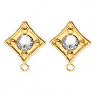 BY31® Stainless Steel findings earrings / earpins rhombus with crystal with loop Gold-Crystal