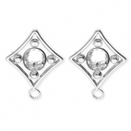 BY31® Stainless Steel findings earrings / earpins rhombus with crystal with loop Silver-Crystal