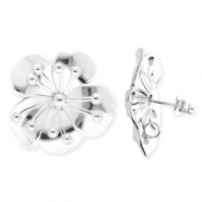 BY31® Stainless Steel findings earrings / earpins flower with loop Silver