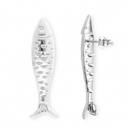 BY31® Stainless Steel findings earrings / earpins fish with loop Silver