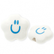 Beads ceramic cloud with smiley White-Blue