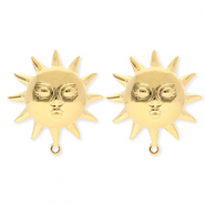 BY31® Stainless Steel findings earrings / earpins sun with face with loop Gold